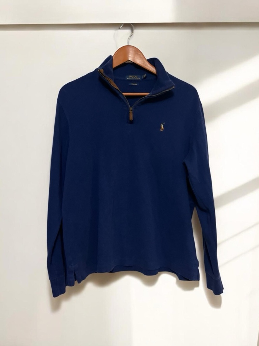 Polo Ralph Lauren Navy Blue Estate Rib Mock neck Quarter Zip Pullover size M